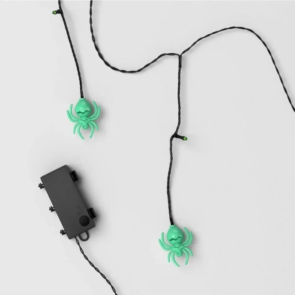 20ct Plastic Die Cut Spider Indoor Outdoor Novelty Icicle String Lights Green